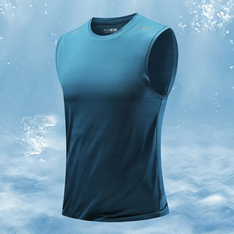 Men's loose fit sleeveless waistcoat in solid colours including blue, grey, black and white.