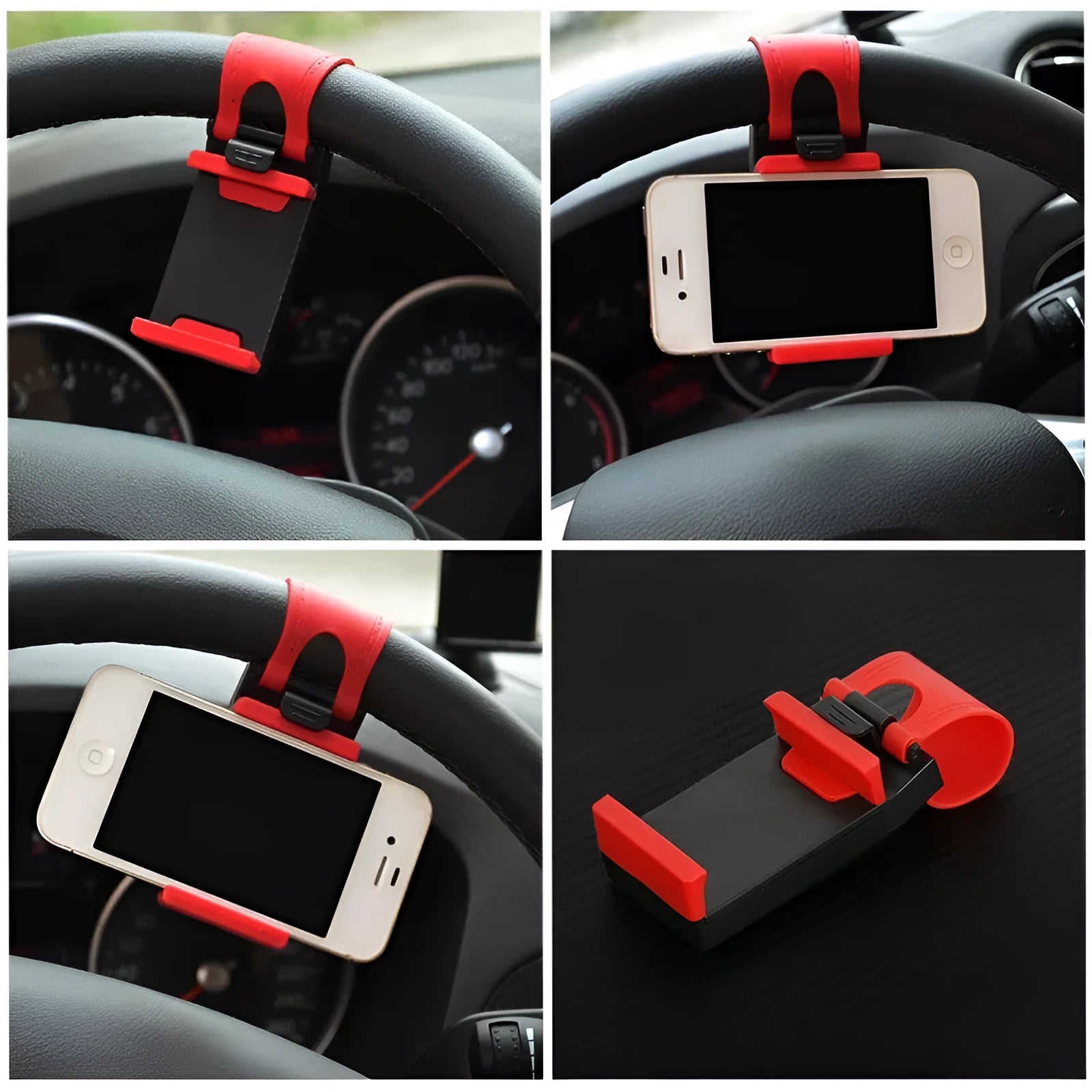 Black universal car steering wheel clip mount holder for mobile phones and GPS devices