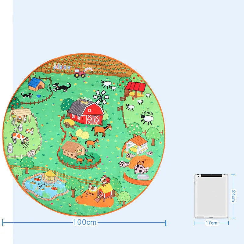 Baby play blanket with jungle animal toys on integral 1cm thick crawling mat for early education