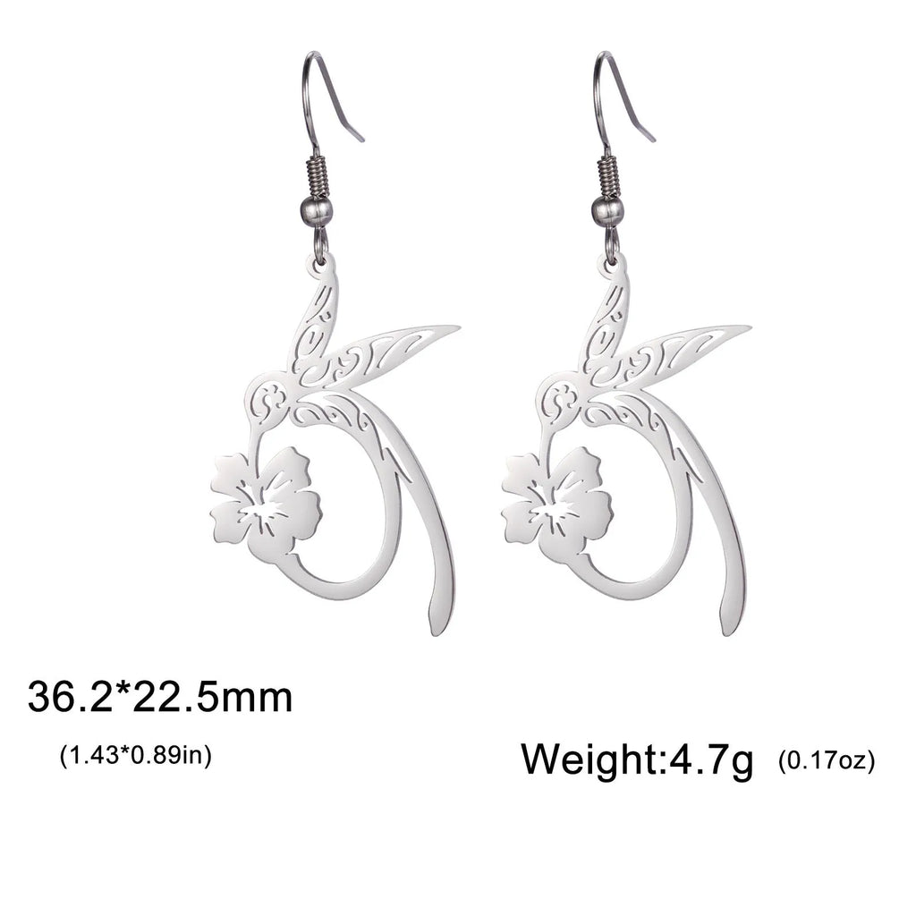 Hollow hummingbird stainless steel earrings for women in gold colour option