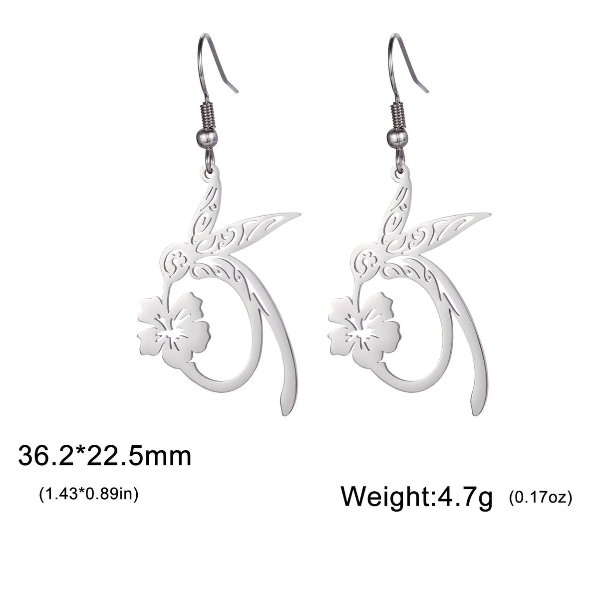 Hollow hummingbird stainless steel earrings for women in gold colour option