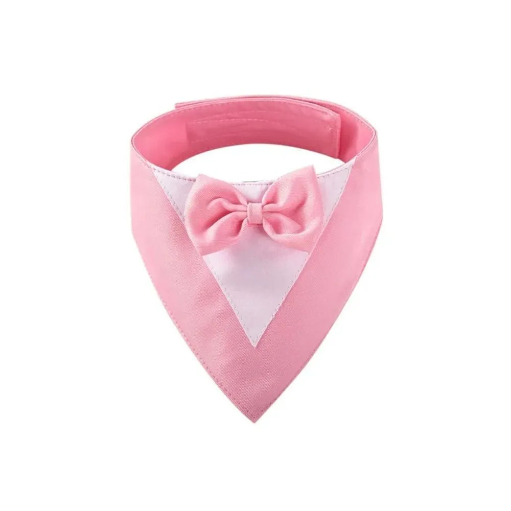 Triangular pet bib scarf on dog with snap fastener closure in multiple colour options
