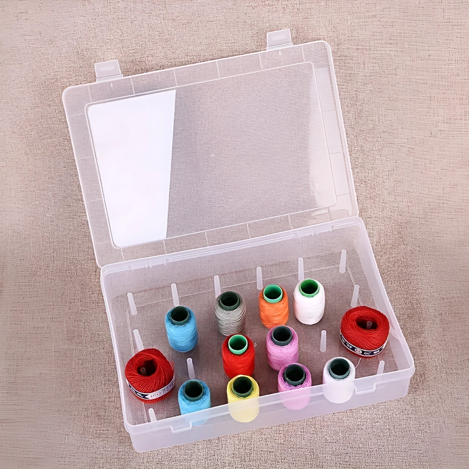 42 compartment transparent plastic embroidery thread storage box with dividers