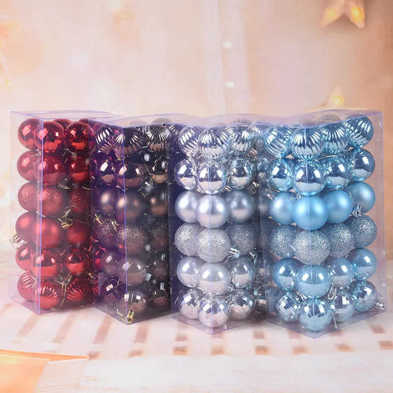 36-piece Christmas bauble set with 4cm balls in 17 colours including gold, silver, red, blue, green, pink and purple