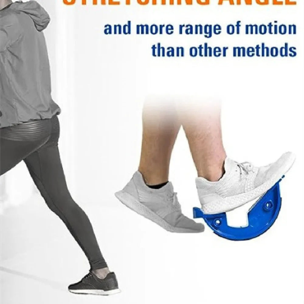Royal blue lower leg stretcher with a diagonal foot pedal on an ABS plastic base.