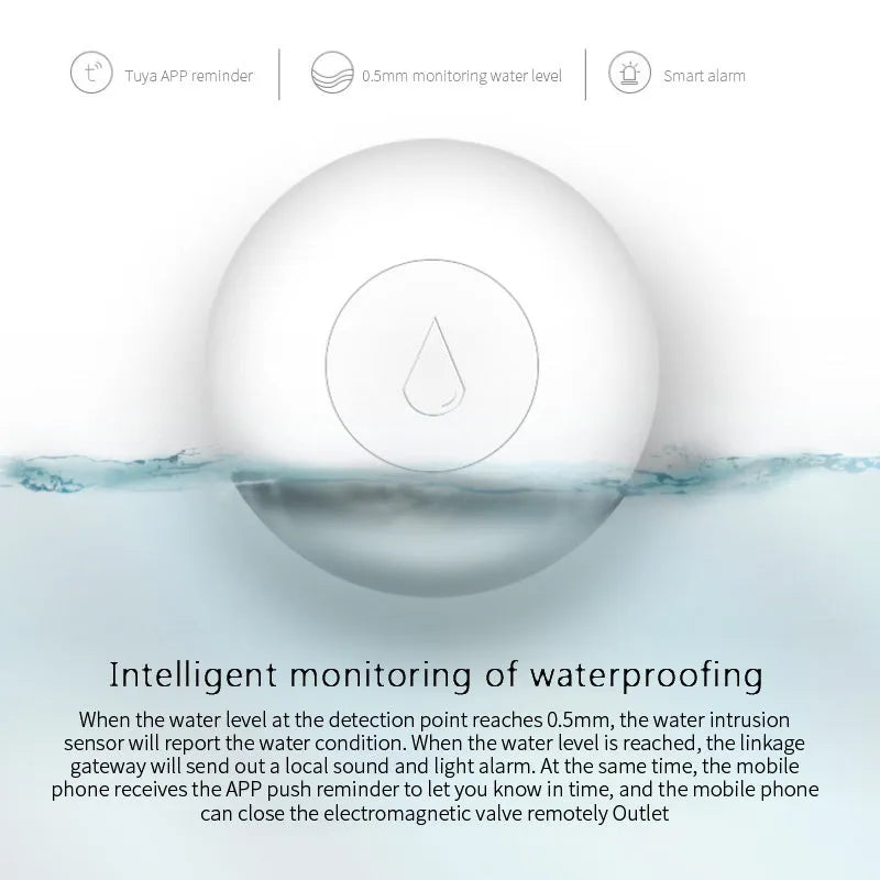 Zigbee wireless water sensor for smart home flood detection with compact 50mm design