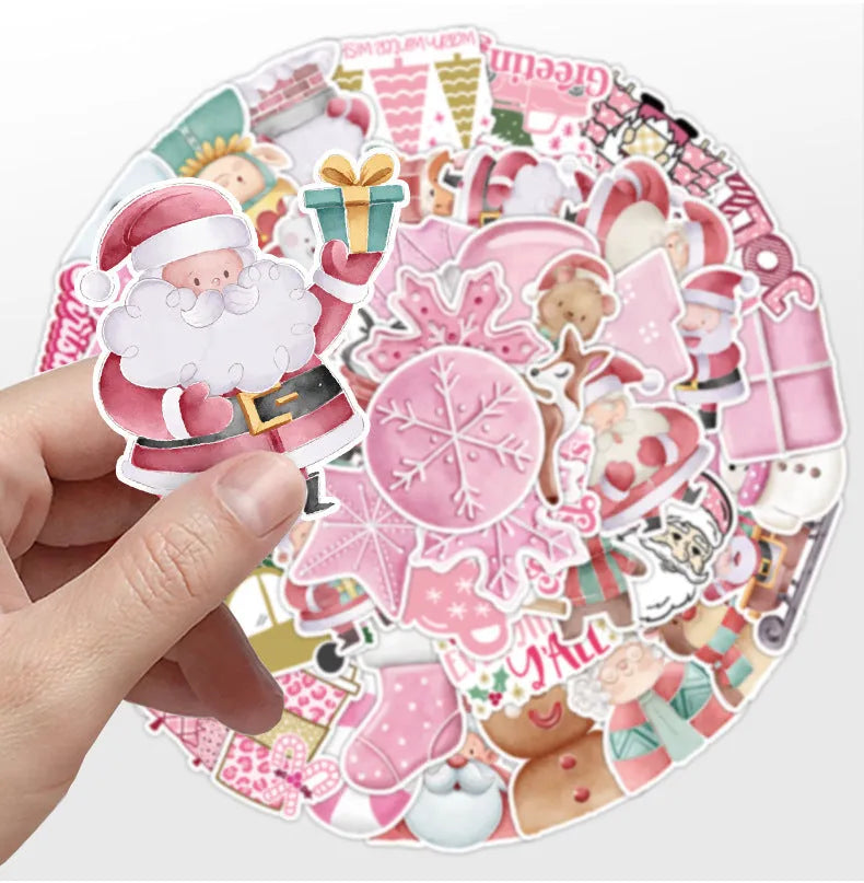 Waterproof Christmas sticker set showing 50 cute holiday designs for car phone computer decoration