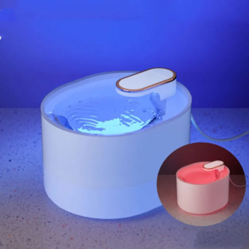 Automatic pet water fountain with USB cable, filter element, and detachable components in Berlin blue colour