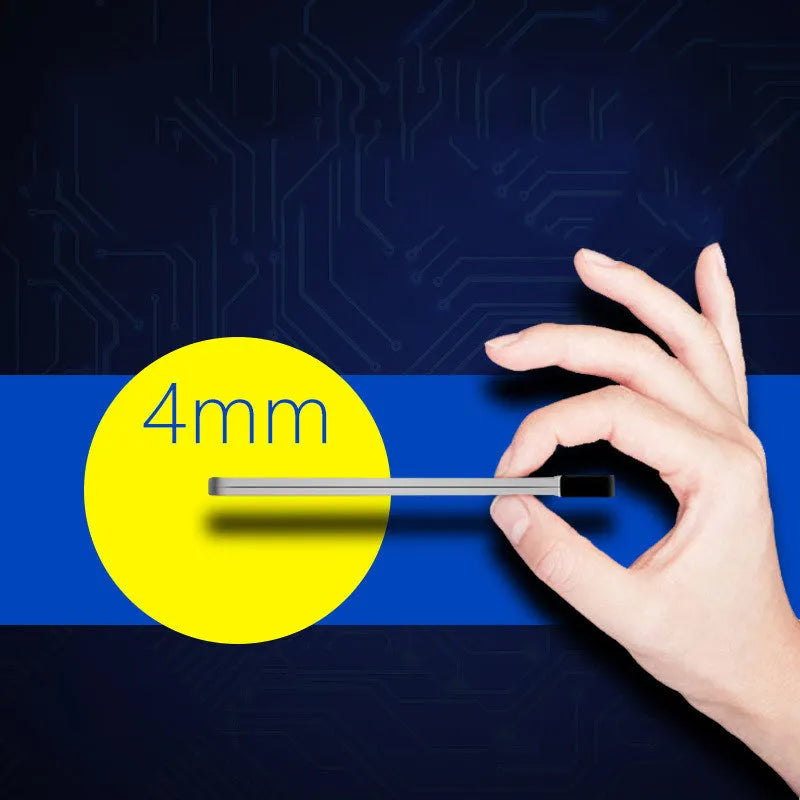 Silver graphene battery power bank showing slim 4mm side profile