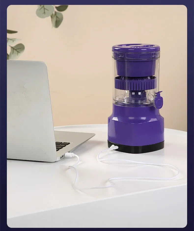 Purple USB rechargeable electric citrus juicer with detachable parts