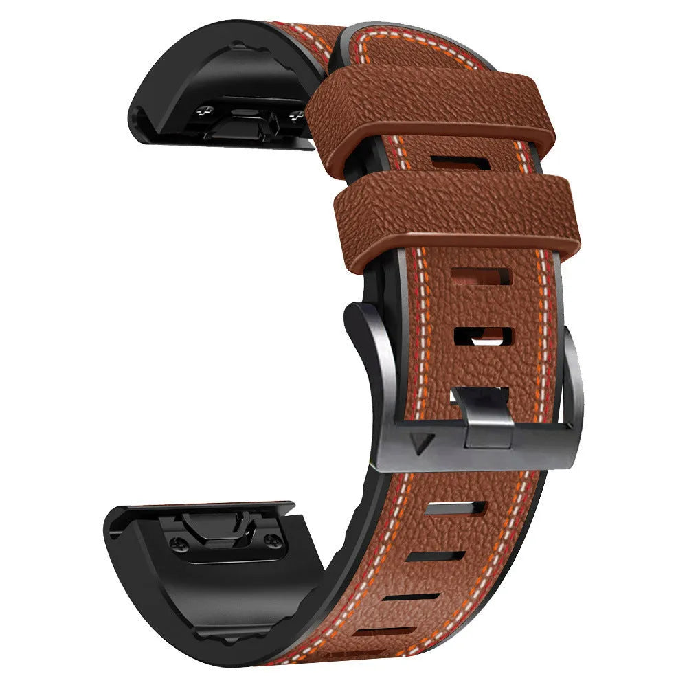Silicone leather replacement watchband for Garmin Fenix smartwatches in four colour options
