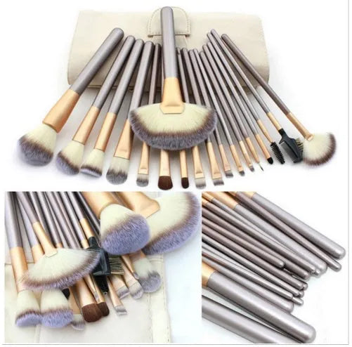 Persian make-up brush set with rice white synthetic bristles and champagne-coloured aluminium handles