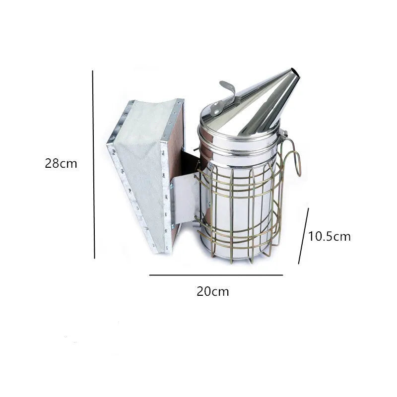 Stainless steel manual bee smoker with leather bellows for beekeeping hive management