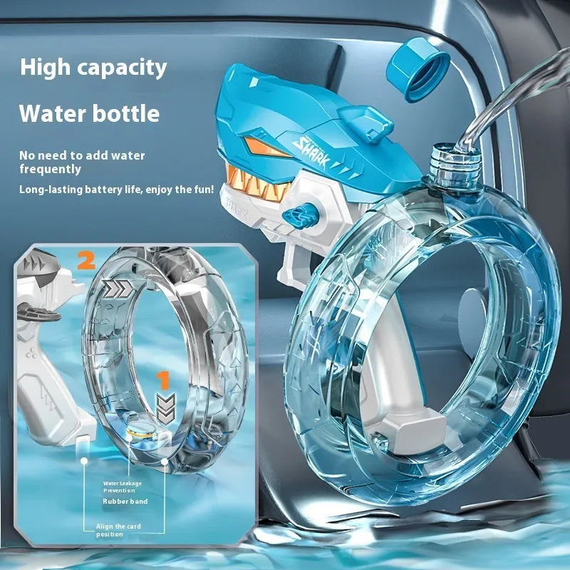Blue Shark electric water gun toy with large tank for automatic continuous water fire