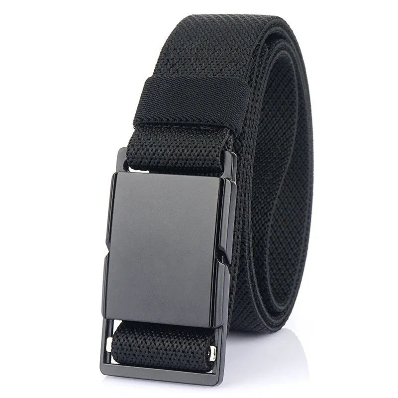 Men's casual belt with magnetic alloy buckle on polyester strap in neutral colour options