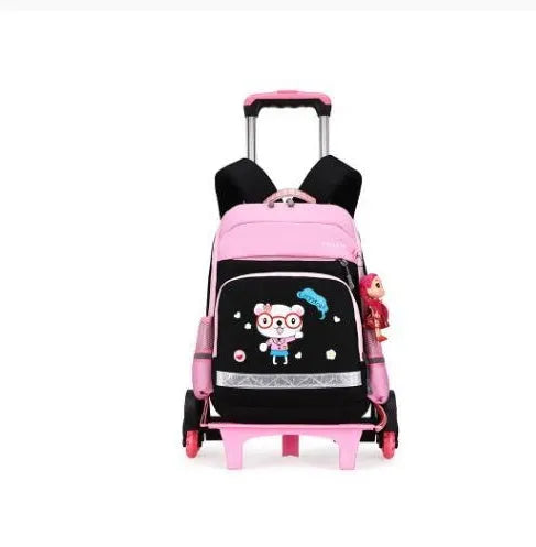 Korean detachable trolley school bag in Oxford cloth, shown in black and rose red colours.