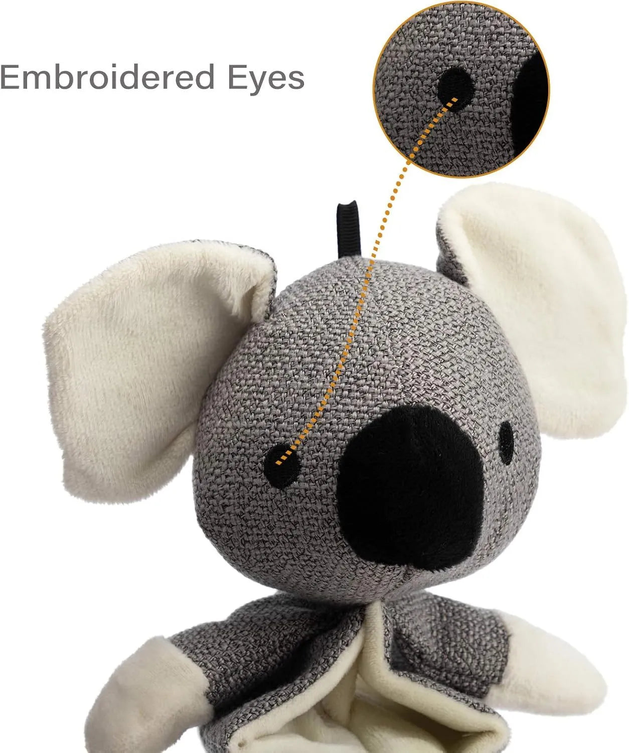 Grey koala dog plush squeaky toy with crinkle paper, measuring 30cm long.