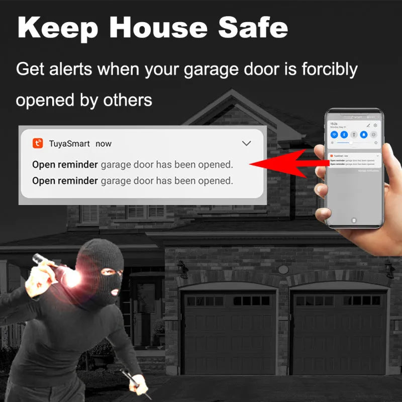 Black plastic Wi-Fi garage door controller with USB port for smart remote control