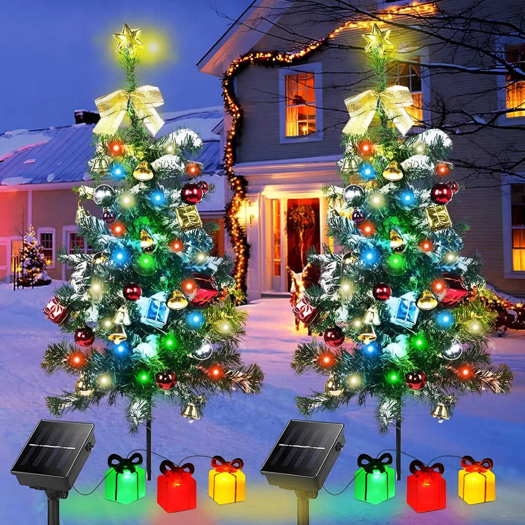 Solar Christmas tree LED decorative light with stainless steel housing and IP66 rating for outdoor use