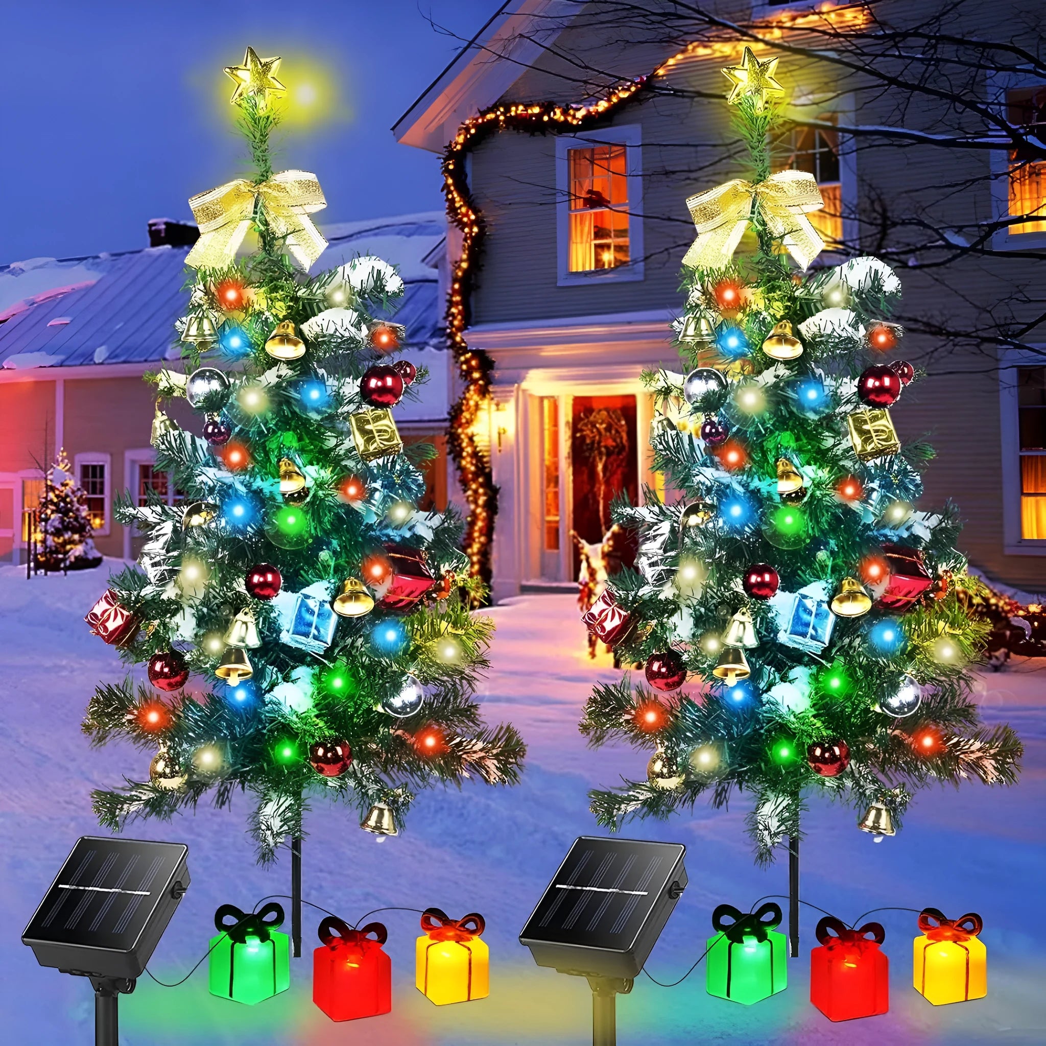 Solar Christmas tree LED decorative light with stainless steel housing and IP66 rating for outdoor use