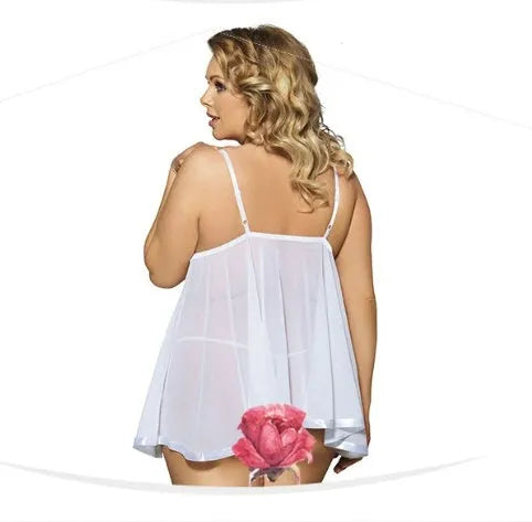 Women's polyester sleepdress with mesh and lace detailing in purple colour
