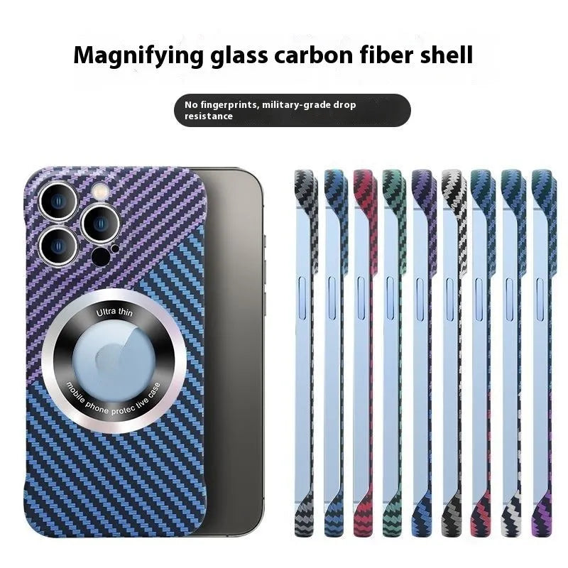 Carbon fibre ultra-thin magnetic phone case in blue for Apple iPhone, shockproof back cover