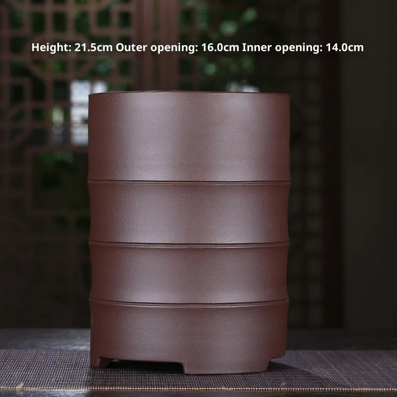 Purple sand ceramic orchid pot with pallet, classical style, 28mm size, multiple drainage holes, antique bronze finish