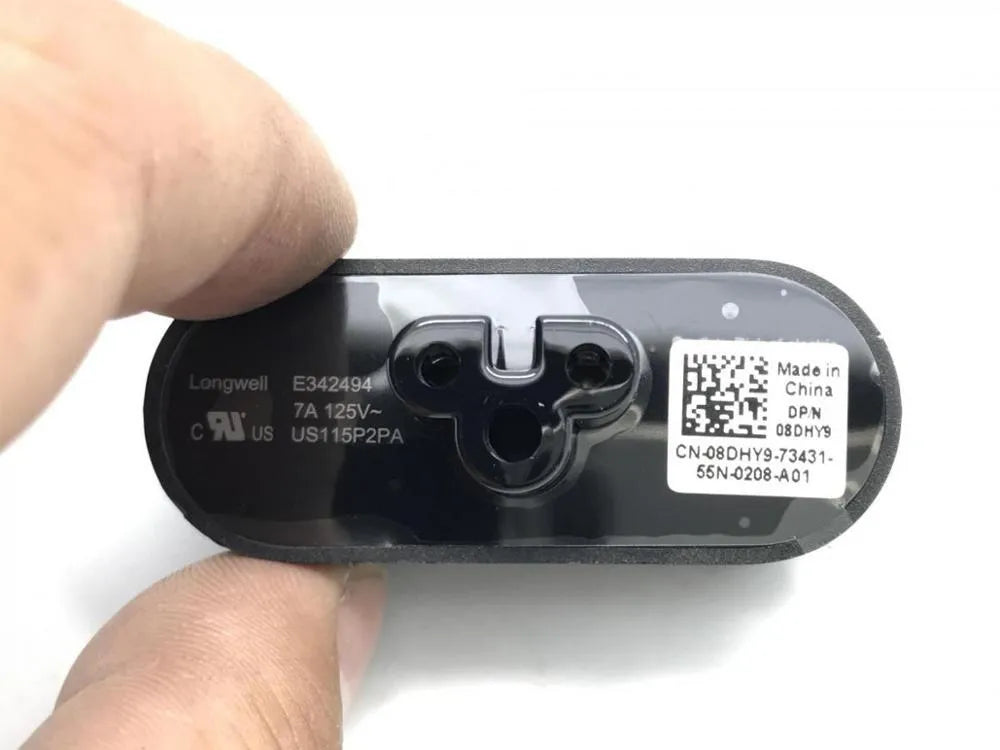 Black folding notebook power plug with two forks and plum tail connector in straight and angled positions