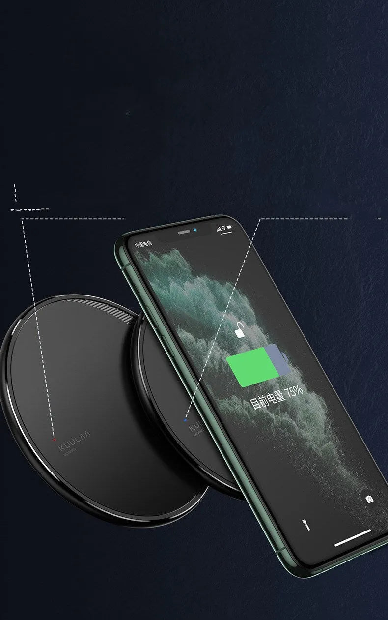 Kuulaa KL-CD16 black wireless disc charger for mobile phones with status indicator light
