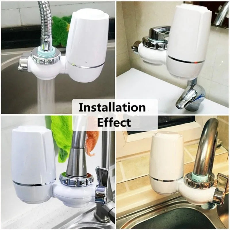 White plastic kitchen faucet water filter with ceramic cartridge and universal adapter set