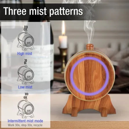Smart APP aromatherapy machine wooden barrel design with 350ml capacity Bluetooth control
