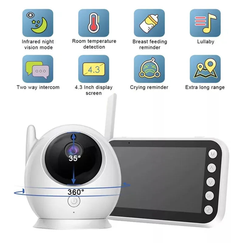 43 inch baby monitor with remote display control showing night vision image on 4.3 inch LCD screen