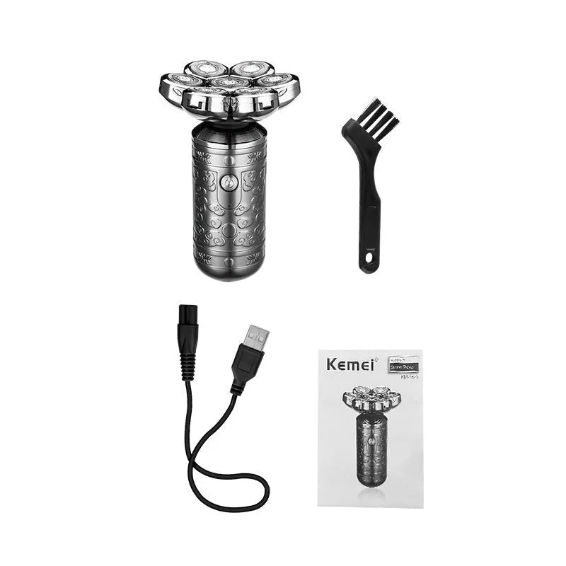 Silver Black zinc alloy electric shaver with floating cutter head and USB cable