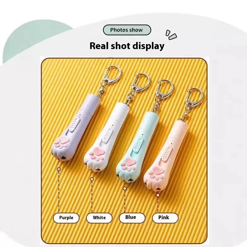 Self-charging cat teaser toy with pen light in cream, pink, and sky blue colour options.