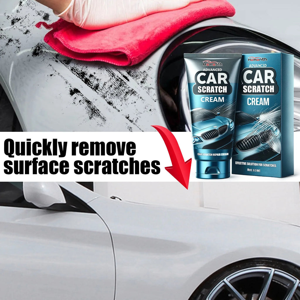Car scratch repair cream kit showing 60ml tube and sponge applicator for vehicle paint renovation