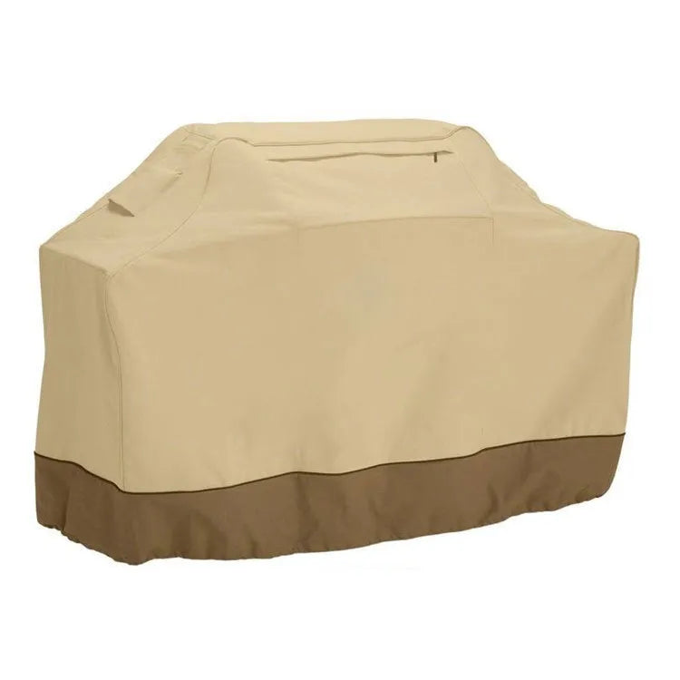 Beige polyester outdoor barbecue dust cover with Nordic style design shown folded