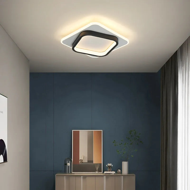 Round wood surface mounted LED ceiling light for hallway in black finish 20cm diameter