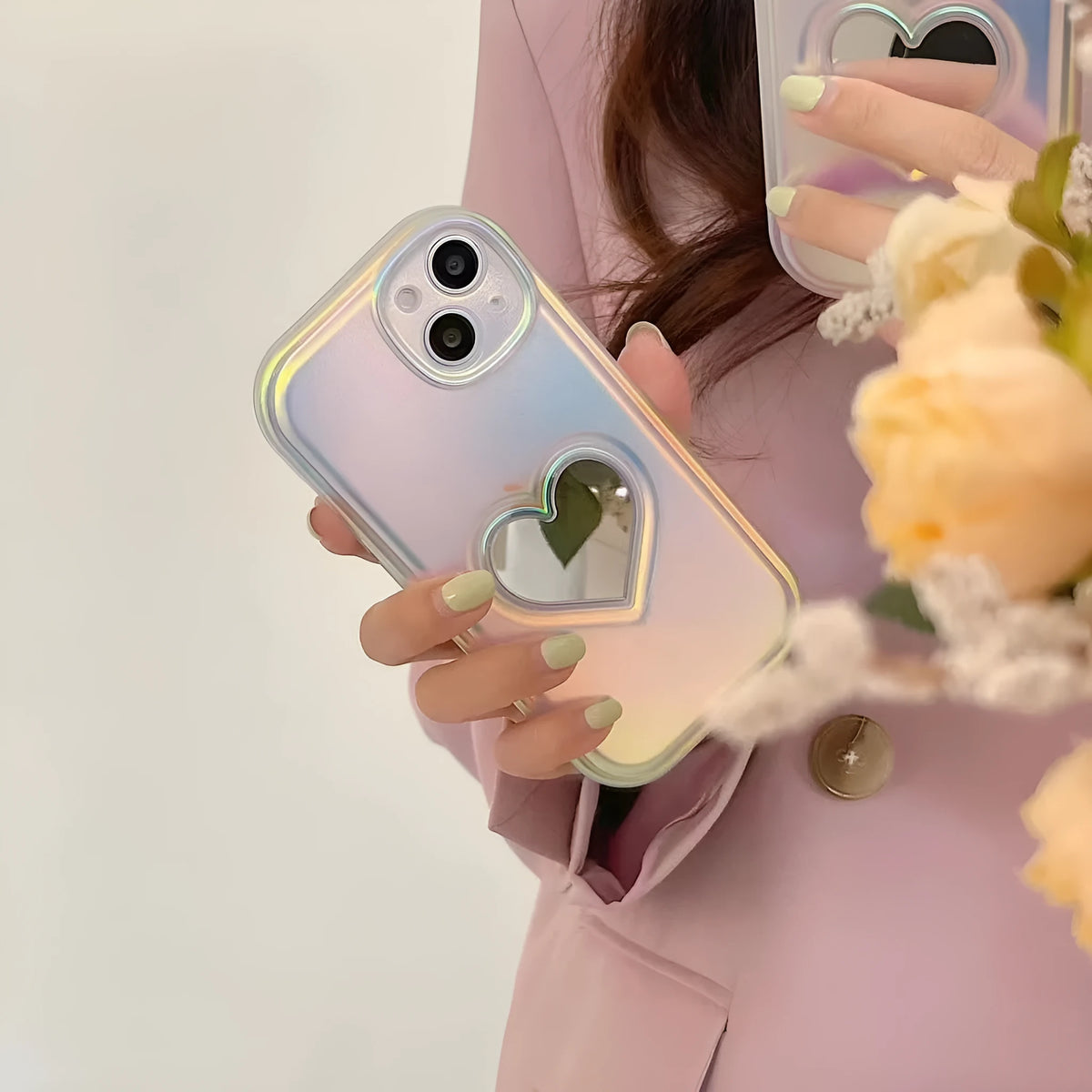 White Laser Love mobile phone case with anti-falling protection, designed for iPhone 11 to 14 series models.
