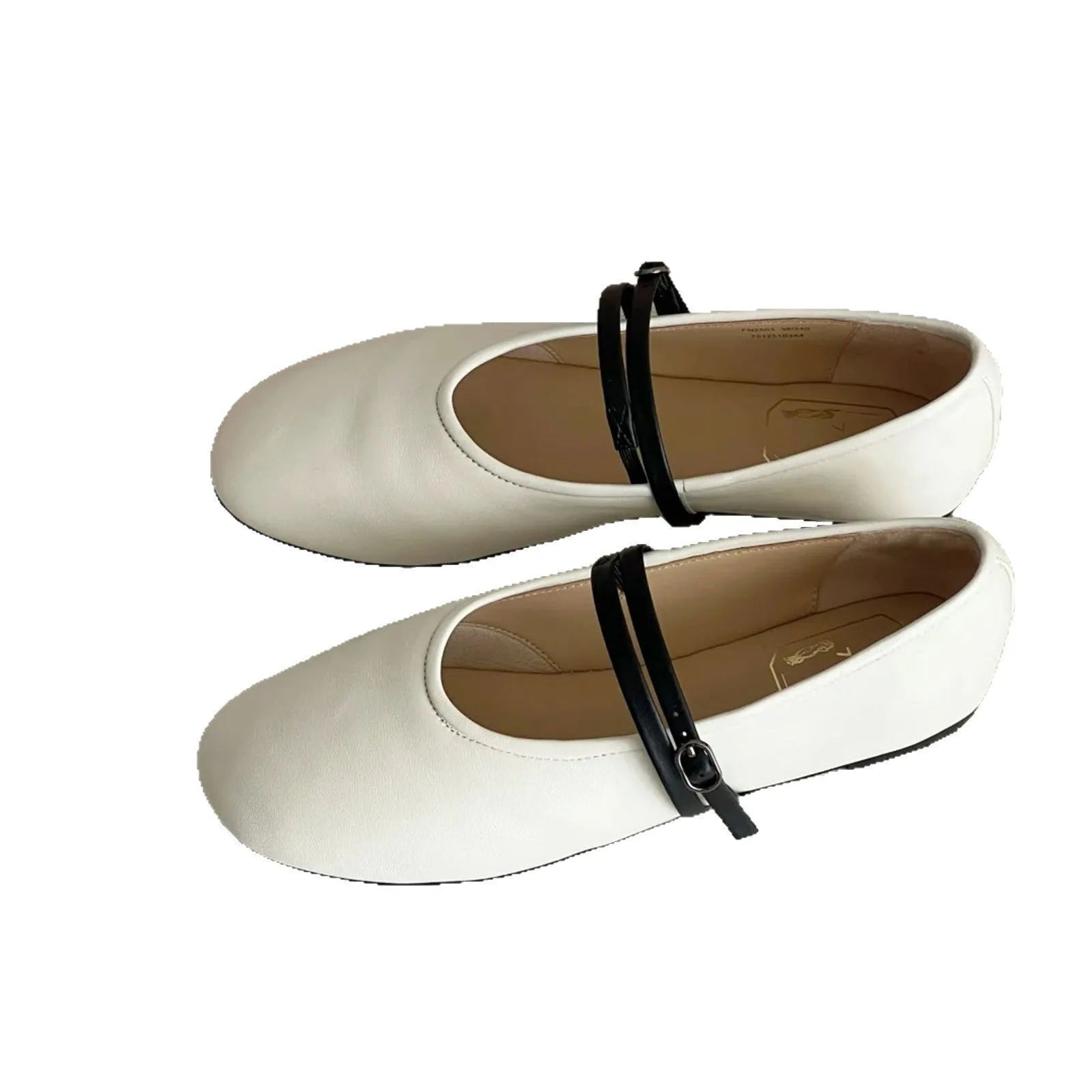 White sheepskin Mary Jane shoes round toe shallow mouth buckle low heel flat women