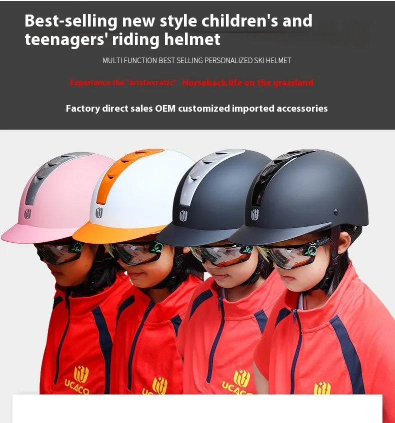 Super light equestrian riding helmet in bright black colour with ABS EPS construction