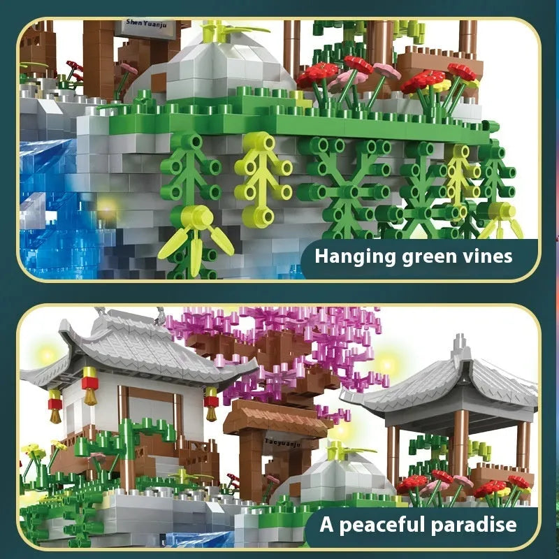 M2071 Peach Blossom Pond decorative lamp building block set with built-in lighting and acrylic dust cover