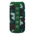 Outdoor waterproof Bluetooth speaker in black, camouflage, grey, or red colour.