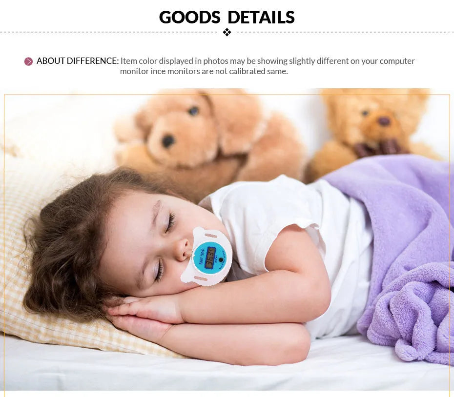 Baby digital pacifier thermometer with LCD display in blue and pink colour options