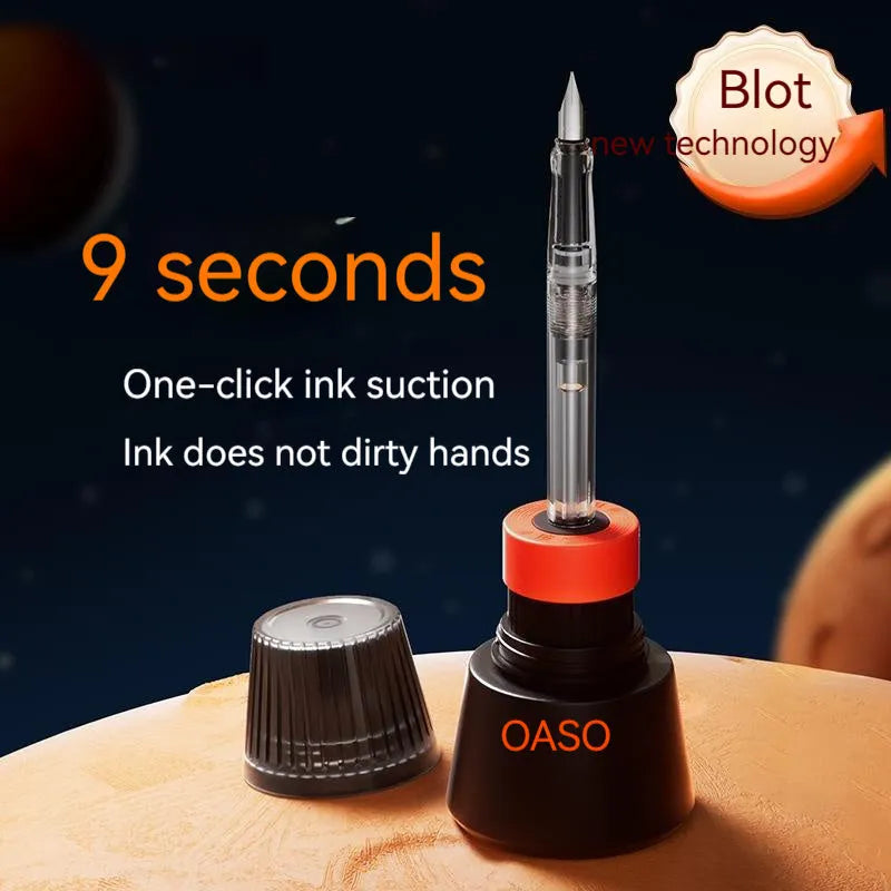 Student automatic suction pen set with plastic shell, 0.5mm and 0.38mm pen head options, and 40ml ink feeder