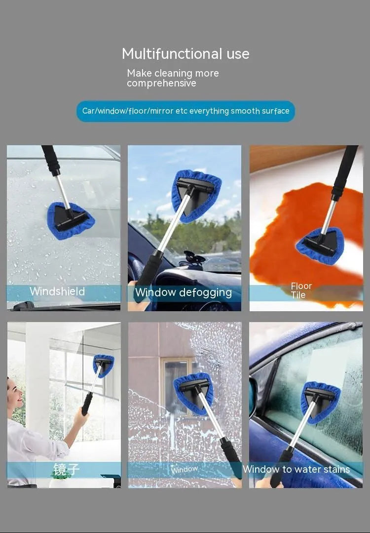 Plastic car windshield cleaning brush in choice of green, red, or sapphire blue colours