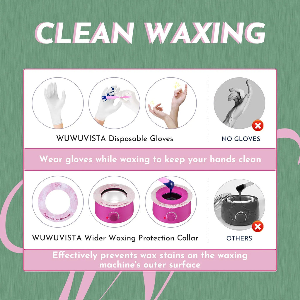 WUWUVISTA pink hard wax hair removal kit with warmer, wax beads, applicators, and aftercare products.
