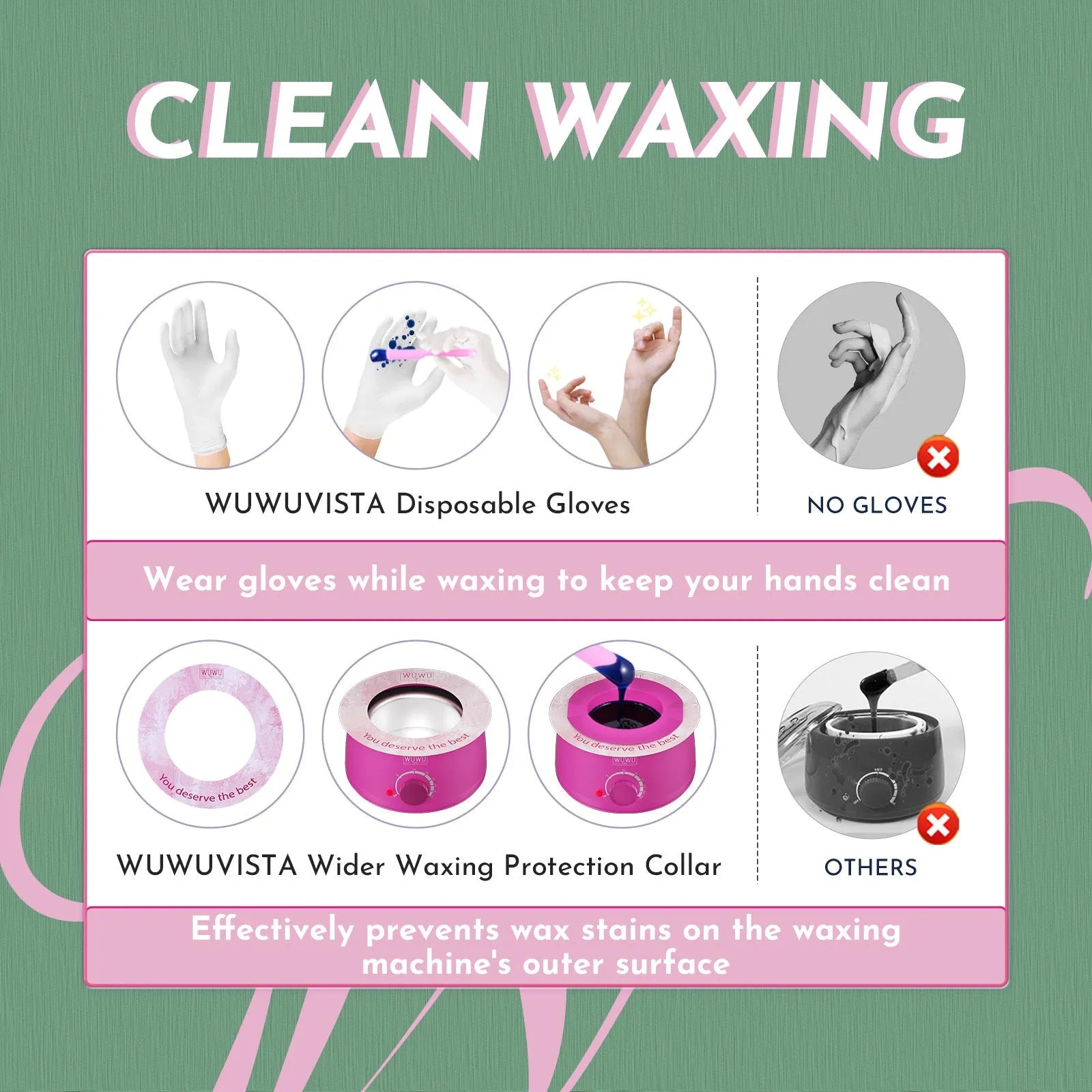 WUWUVISTA pink hard wax hair removal kit with warmer, wax beads, applicators, and aftercare products.