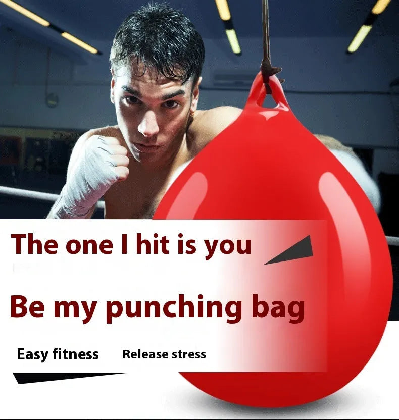 Red water filled PVC boxing reaction ball with hook rope attachment for martial arts training