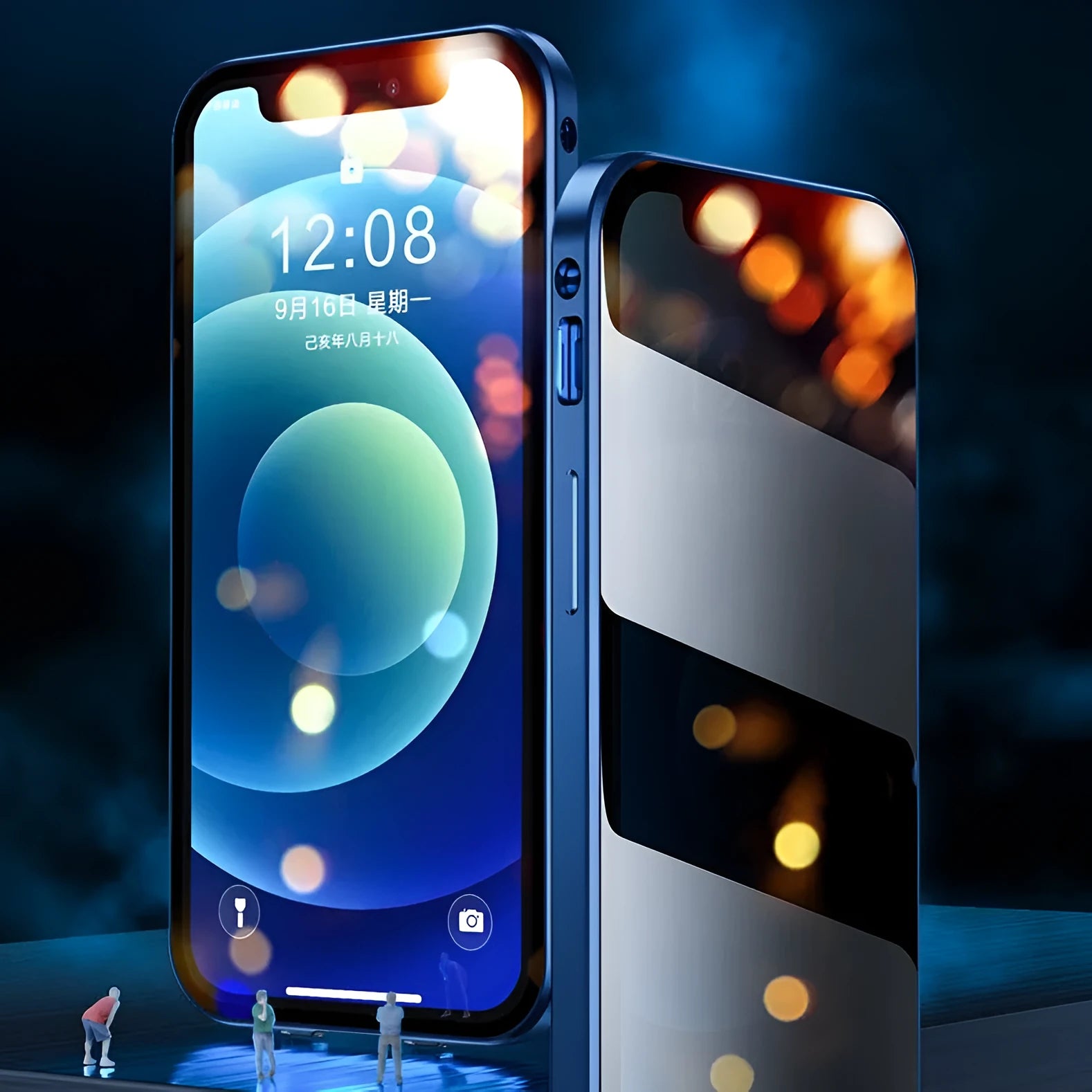 Purple glass back phone case with double-sided buckle for iPhone 11 12 13 14 15 series