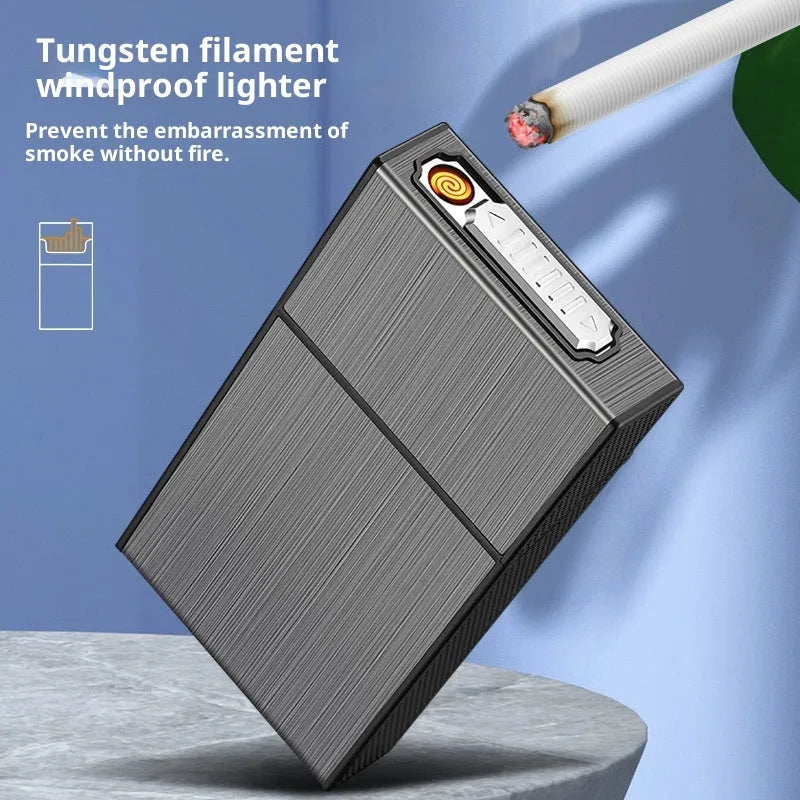 USB rechargeable aluminium cigarette case in black brushed finish with modern simplicity design